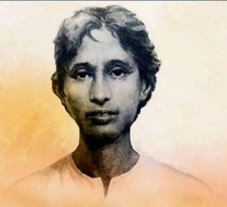 Drawn head-and-shoulders portrait study of Khudiram Bose against a pale, warm-toned ground.